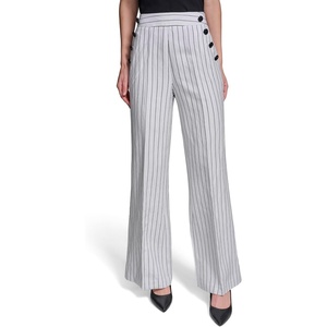 image:imageKarl Lagerfeld Womens Linen Pant Lightweight Sailor Pant Rosette Buttons PantsSoft WhiteBlack