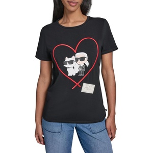 image:imageKarl Lagerfeld Womens Logo Heart Karl and Choupette Whimsical TShirtBlack