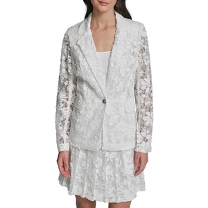 image:imageKarl Lagerfeld Womens Long Sleeve Collared Denim Emboridered Lace BlazerSoft White