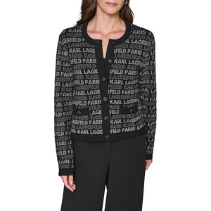 image:imageKarl Lagerfeld Womens Long Sleeve Crew Neck All Over Logo Cardigan SweaterBlackGunmetal