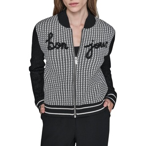 image:imageKarl Lagerfeld Womens Long Sleeve Crew Neck Bonjour Zip Up SweaterSoft WhiteBlack