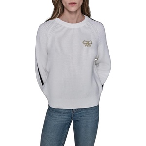 image:imageKarl Lagerfeld Womens Long Sleeve Crew Neck Bow Pin SweaterSoft WhiteBlack