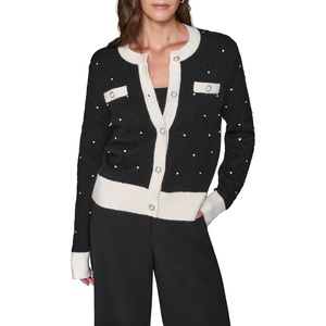 image:imageKarl Lagerfeld Womens Long Sleeve Crew Neck Crystal Detail Lady Cardigan SweaterBlackSoft White