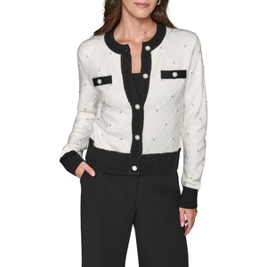 image:imageKarl Lagerfeld Womens Long Sleeve Crew Neck Crystal Detail Lady Cardigan SweaterSoft WhiteBlack
