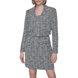 image:imageKarl Lagerfeld Womens Long Sleeve Embellished Tweed Cropped JacketBlackSoft White Multi