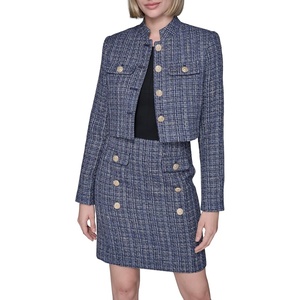 image:imageKarl Lagerfeld Womens Long Sleeve Embellished Tweed Cropped JacketBlue Multi