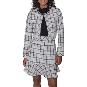image:imageKarl Lagerfeld Womens Long Sleeve Embellished Tweed Cropped JacketSoft WhiteBlack Multi