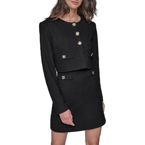 image:imageKarl Lagerfeld Womens Long Sleeve Gold Buttoned Cropped Tweed JacketBlack