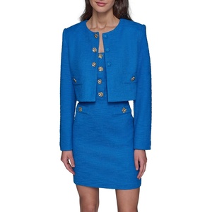 image:imageKarl Lagerfeld Womens Long Sleeve Gold Buttoned Cropped Tweed JacketFrench Blue