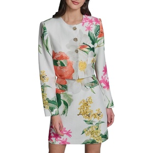 image:imageKarl Lagerfeld Womens Long Sleeve Gold Buttoned Cropped Tweed JacketSoft WhiteCamelia Multi