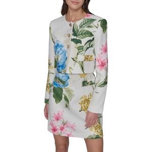 image:imageKarl Lagerfeld Womens Long Sleeve Gold Buttoned Cropped Tweed JacketSoft WhiteFrench Blue Combo