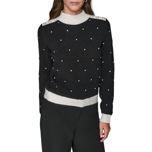 image:imageKarl Lagerfeld Womens Long Sleeve Mock Neck Crystal Detail Elevated SweaterBlackSoft White