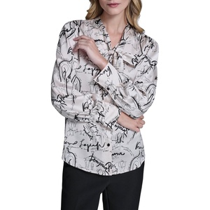 image:imageKarl Lagerfeld Womens Long Sleeve Printed TieNeck BlouseBisqueBlack