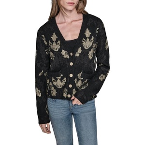 image:imageKarl Lagerfeld Womens Long Sleeve V Neck Patterned Cardigan SweaterBlack