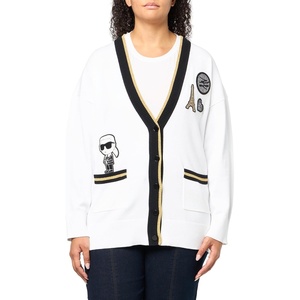 image:imageKarl Lagerfeld Womens Long Sleeve VNeck Whimsy Patches Oversized Cardigan SweaterSoft WhiteBlack