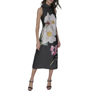 image:imageKarl Lagerfeld Womens Mock Neck Sleeveless Midi Sheath DressBlack Pink Sherbert Multi