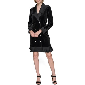 image:imageKarl Lagerfeld Womens Novelty Button Collared Blazer Mini DressBlack Velvet