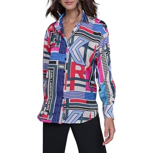 image:imageKarl Lagerfeld Womens Oversized Printed BlouseSoft WhiteElectric Indigo Mutli