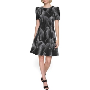image:imageKarl Lagerfeld Womens Puff Sleeve High Neck Aline Mini DressBlackSoft White