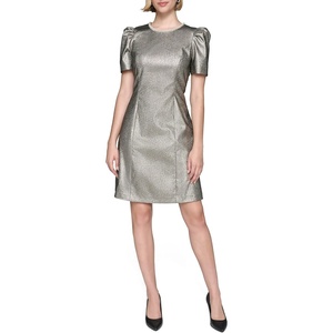 image:imageKarl Lagerfeld Womens Puff Sleeve High Neck Aline Mini DressSilver