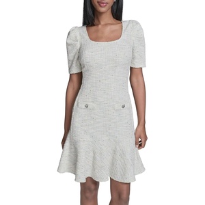 image:imageKarl Lagerfeld Womens Puff Sleeve Swaure Neck Flounce Tweed Aline Mini DressGreen Multi