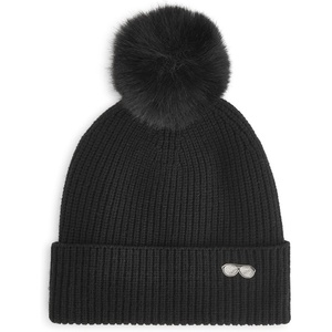 image:imageKarl Lagerfeld Womens Ribbed Beanie with Sunglasses Pin and Fur PomBlack