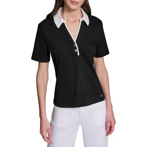 image:imageKarl Lagerfeld Womens Rosette Buttons Comfortable Lightweight BlouseBlack