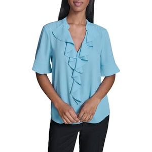 image:imageKarl Lagerfeld Womens Ruffle Front Short Sleeve BlouseAqua Mist