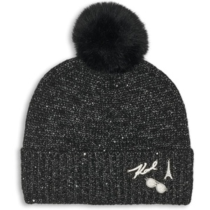 image:imageKarl Lagerfeld Womens Sequin Knit Faux Fur Pom BeanieBlack