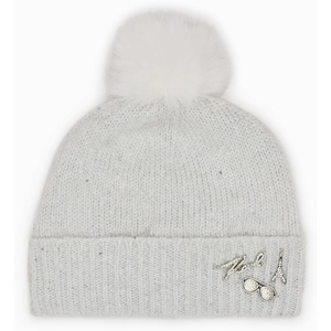 image:imageKarl Lagerfeld Womens Sequin Knit Faux Fur Pom BeanieIvory