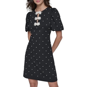 image:imageKarl Lagerfeld Womens Short Puff Sleeve Bow Detailed Neck Aline Mini DressBlack