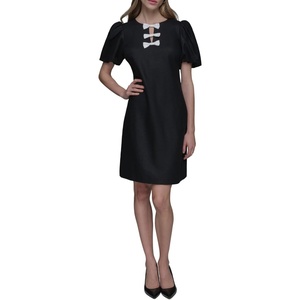 image:imageKarl Lagerfeld Womens Short Puff Sleeve Bow Detailed Neck Aline Mini DressBlackSoft White