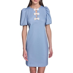 image:imageKarl Lagerfeld Womens Short Puff Sleeve Bow Detailed Neck Aline Mini DressLight Blue Multi