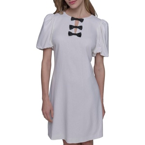 image:imageKarl Lagerfeld Womens Short Puff Sleeve Bow Detailed Neck Aline Mini DressSoft WhiteBlack
