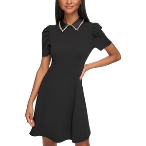 image:imageKarl Lagerfeld Womens Short Puff Sleeve Embellished Collar Aline Mini DressBlack
