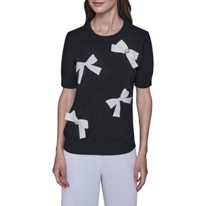 image:imageKarl Lagerfeld Womens Short Sleeve Crew Neck 3D Bows SweaterBlackSoft White