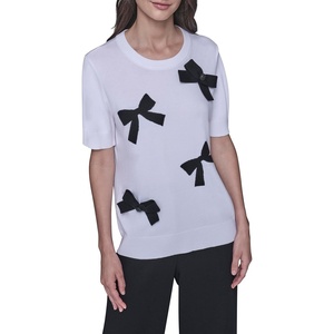 image:imageKarl Lagerfeld Womens Short Sleeve Crew Neck 3D Bows SweaterSoft WhiteBlack