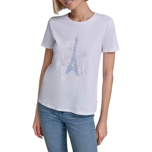 image:imageKarl Lagerfeld Womens Short Sleeve Crew Neck Eiffel Tower Logo TShirtWhite