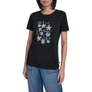 image:imageKarl Lagerfeld Womens Short Sleeve Crew Neck Flower Logo TShirtNew Black