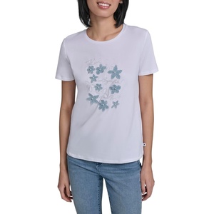 image:imageKarl Lagerfeld Womens Short Sleeve Crew Neck Flower Logo TShirtNew White