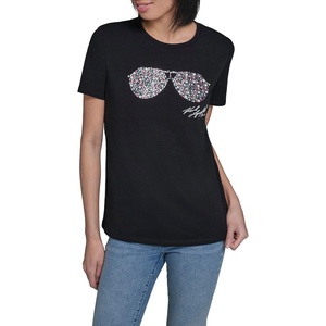 image:imageKarl Lagerfeld Womens Short Sleeve Crew Neck Sunglasses Logo TShirtNew Black