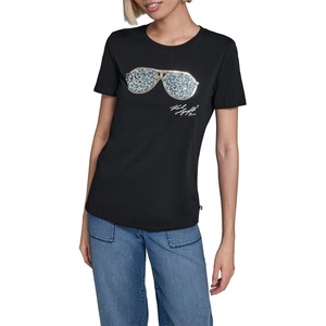 image:imageKarl Lagerfeld Womens Short Sleeve Crew Neck Sunglasses Logo TShirtNew BlackYellowMint