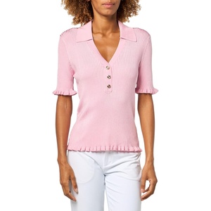 image:imageKarl Lagerfeld Womens Short Sleeve Delicate Sweater with Ruffle DetailingParis Pink