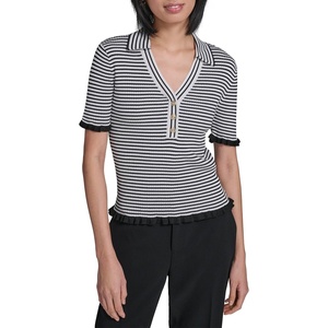 image:imageKarl Lagerfeld Womens Short Sleeve Delicate Sweater with Ruffle DetailingSoft WhiteBlack
