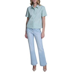 image:imageKarl Lagerfeld Womens Short Sleeve Gold Bead Collar Button Down Solid Cropped BlouseFresh Mint