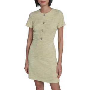 image:imageKarl Lagerfeld Womens Short Sleeve Gold Button Up Knit Sheath Mini DressTea GreenSoft White