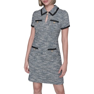 image:imageKarl Lagerfeld Womens Short Sleeve Keyhole Neckline Knit Tweed DressBeacon BlueDark Teal Multi