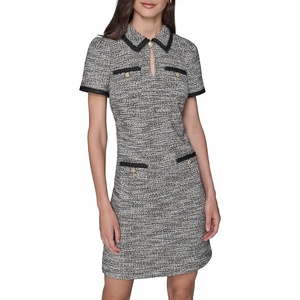 image:imageKarl Lagerfeld Womens Short Sleeve Keyhole Neckline Knit Tweed DressCarnelianChocolate Multi