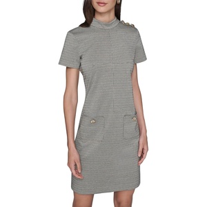 image:imageKarl Lagerfeld Womens Short Sleeve Mock Neck Sheath Mini DressBrown Multi