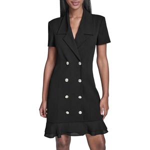 image:imageKarl Lagerfeld Womens Short Sleeve Notch Collar Scuba Crepe Blazer Dress with Flounce HemBlack